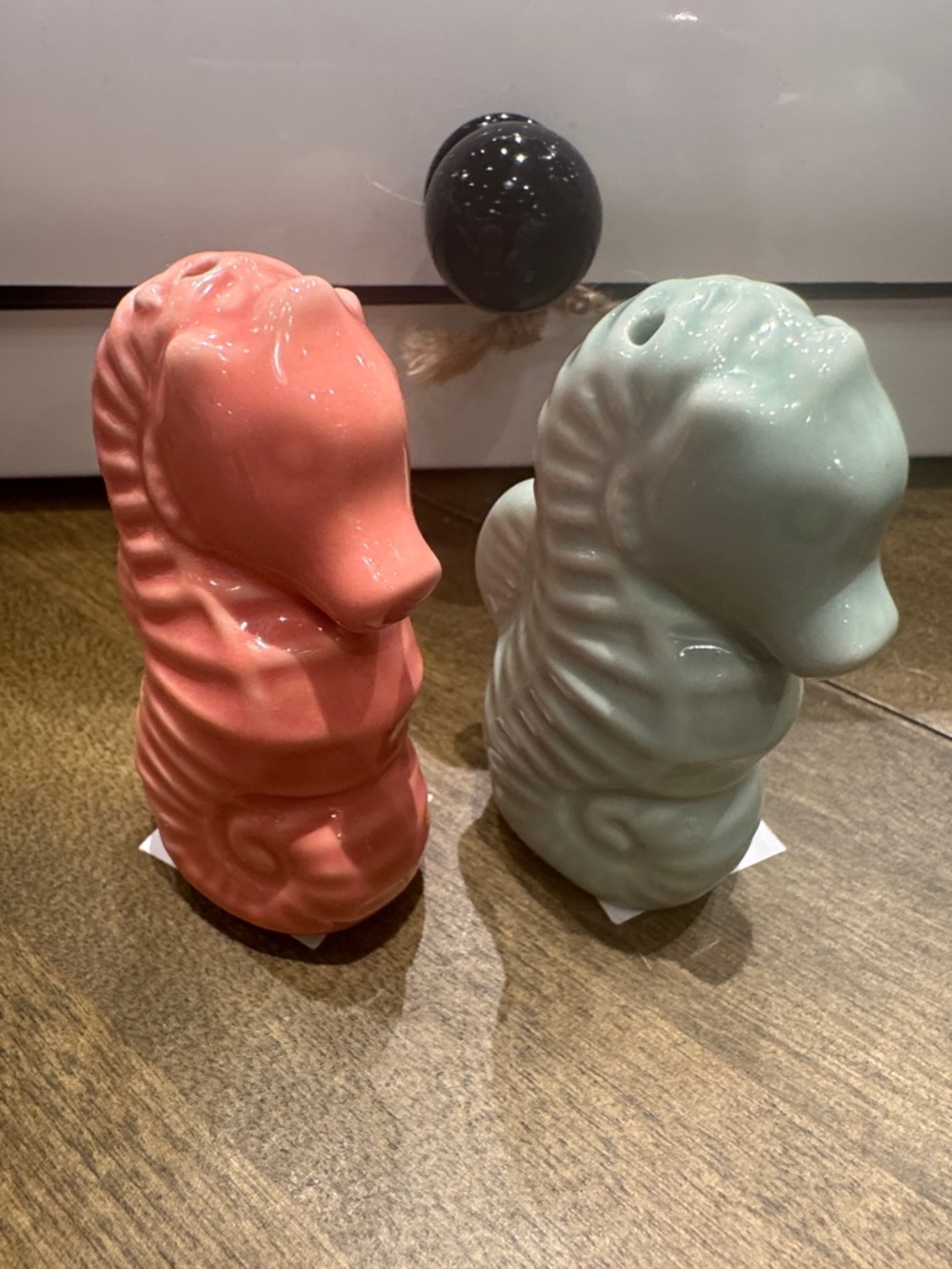 Ceramic Seahorse Vases in Coral and Mint - Decorative Home Accents